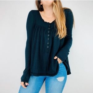 Free People black waffle knit henley thermal